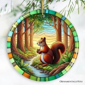 Squirrel in the Forest Stained Glass Style Ceramic Ornament, Wildlife Animals Christmas Gift and Decor | OrnamentallyYou - 1 of 4