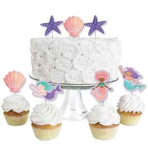 Big Dot of Happiness Mermaid Dessert Cupcake Cake Toppers, Mermaids, Starfish, and Seashell Cutout Birthday Decor with Clear Treat Picks - Set of 24 - 1 of 4