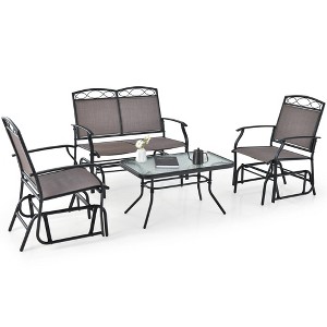 Tangkula 4PCS Outdoor Glider Chair & Table Set Patio Conversation Furniture Set - 1 of 4