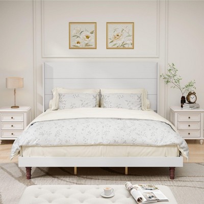 NicBex Queen/King Upholstered Bed Frame with 54" High Wingback Headboard,Platform Bed Frame with Wood Slat Support,No Box Spring Needed,Easy Assembly