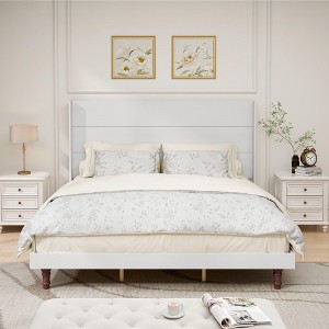 NicBex Queen/King Upholstered Bed Frame with 54" High Wingback Headboard,Platform Bed Frame with Wood Slat Support,No Box Spring Needed,Easy Assembly - 1 of 4