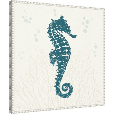 Nautical Blue Seahorse Print on Beaded Canvas Frame