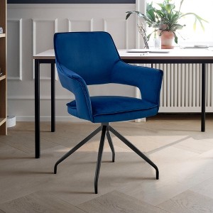 Dining Room Accent Chair in Blue Velvet with Black Finish - 1 of 4