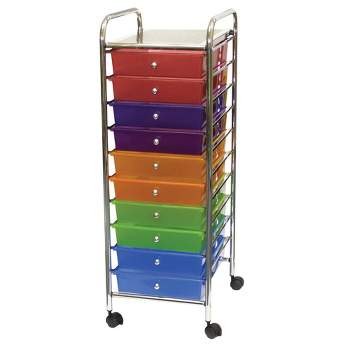 Mobile Organizer, 10 Drawers, 13 x 38 x 15-1/4 Inches, Multiple Colors