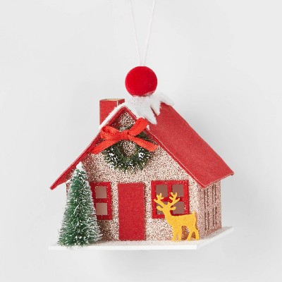Paper A-Frame House Sparkle Christmas Tree Ornament Red - Wondershop™