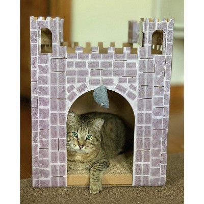 Purple Cardboard Castle Cat Scratcher House with Toy
