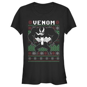 Juniors Womens Marvel Ugly Christmas Venom Tongue T-Shirt - 1 of 3