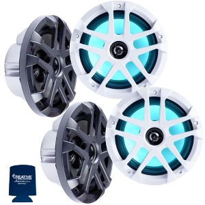 Memphis Audio LED Marine Speaker Pack: 2 Pairs of MXA80L 8" Marine Grade, Included Black and White Grills With RGB LED - 1 of 4