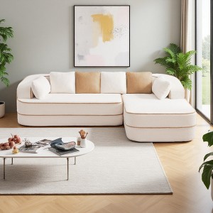 106" Teddy Velvet L-Shaped Sectional Sofa with Chaise, High-Density Foam - 1 of 4