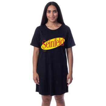 Seinfeld Womens' TV Show Logo Icon Nightgown Sleep Pajama Shirt Black