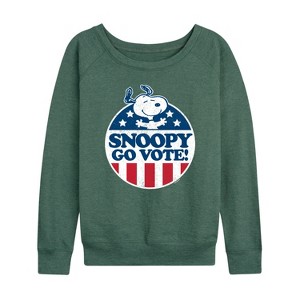 Women's - Peanuts - Snoopy Go Vote Lightweight French Terry Wide Neck Long Sleeve Shirt - 1 of 4