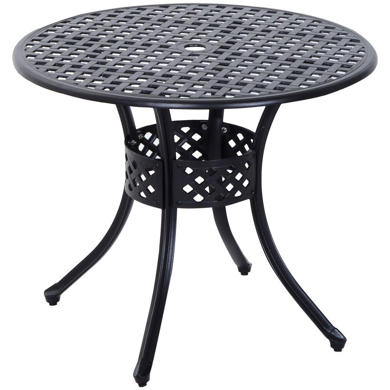Outsunny 33" Patio Dining Table Round Cast Aluminium Outdoor Bistro Table with Umbrella Hole - Black, 1 of 8