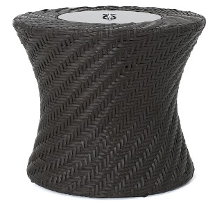 Belize Round Wicker Side Table with Ice Bucket Brown - Christopher Knight Home: Patio Accent, No Assembly Required - 1 of 4