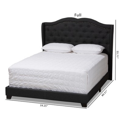 Charcoal Gray Full/Double Upholstered Wood Frame Bed with Nailhead Trim