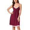 cheibear Women's V Neck Lace Trim Solid Color Pajama Sleepdress Nightgown - 2 of 4