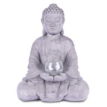 14.17"Cement Composite Meditating Buddha Statue Tealight Candle Holder Gray - Rosemead Home & Garden, Inc.