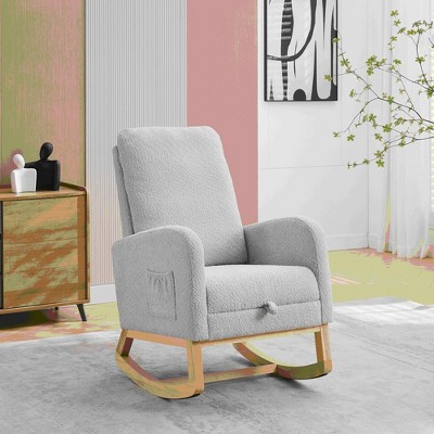 Kumasinova Accent Rocking Chair with Footrest&Side Pockets for Nursery,Modern Glider Chair with Rubberwood Legs for Living Room,250lbs Max