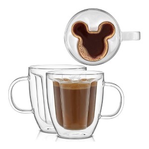 JoyJolt Disney Mickey Mouse 3D Coffee Tea Mugs - Set of 2 Double Wall Glass Coffee Cups - 10 oz - 1 of 4