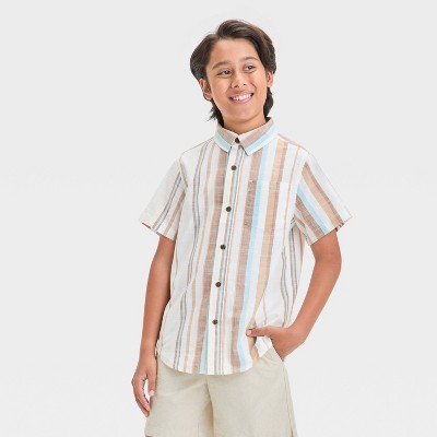 Boys' Short Sleeve Poplin Striped Button-Down Shirt - Cat & Jack™