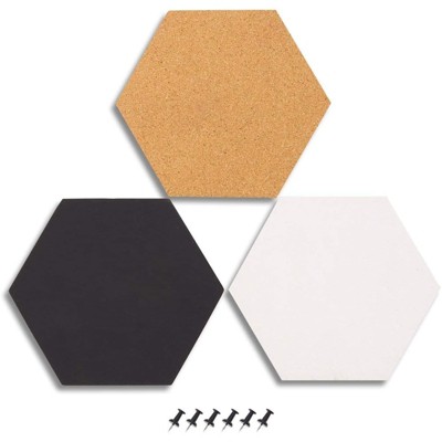 Juvale 3-Pack Cork Bulletin Boards - Hexagonal Decorative Tiles in 3 with 6 Pins