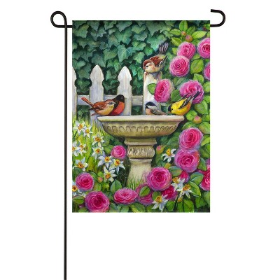 Evergreen Spring Birdbath Gathering Garden Suede Flag