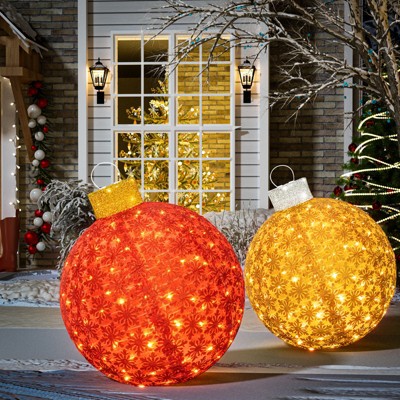 Hooseng 2 Piece Pre-Lit Christmas Decorative Ornaments Set, Xmas Pop-Up Decoration Lantern Lamp With 100 LED Lights, Ground Stakes And Metal Base