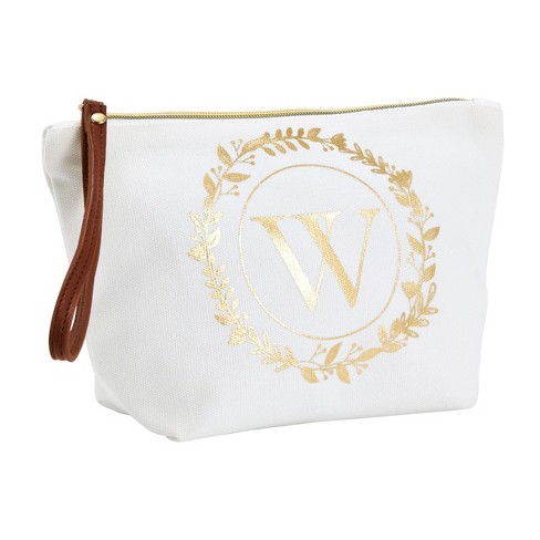Gold Initial W Personalized Makeup Bag For Women, Monogrammed Canvas  Cosmetic Pouch (white, 10 X 3 X 6 In) : Target