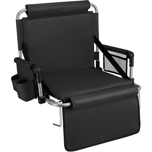 Alpcour Stadium Seat - Foldable, Padded Bleacher Chair with Backrest,  Armrest, Pockets, & Cup Holder - Black