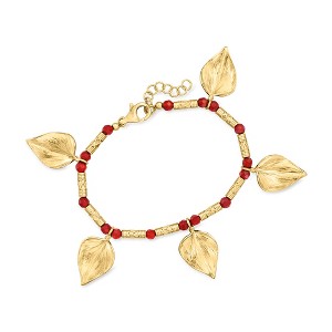 Ross-Simons Red Carnelian Bead Leaf Bracelet in 18kt Gold Over Sterling Size 7 - 1 of 3