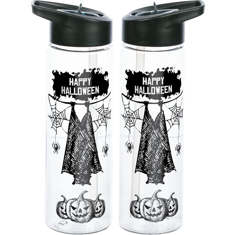 Happy Halloween Bat and Pumpkin Transparent 24 Ounce BPA-Free Uv Tritan Plastic Water Bottle, 1 of 2