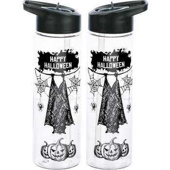 Happy Halloween Bat and Pumpkin Transparent 24 Ounce BPA-Free Uv Tritan Plastic Water Bottle