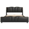 CAVINAS Queen Bed Frame with Solid Wood Slats,Leather Bed Frame with Wingback Headboard,Sturdy Platform Bed with Wavy Footboard - 4 of 4