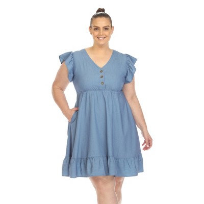 Plus Size Ruffle Sleeve Knee-Length Dress