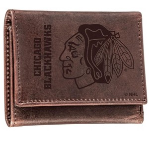 Evergreen NHL Chicago Blackhawks Brown Leather Trifold Wallet Officially Licensed with Gift Box - 1 of 1