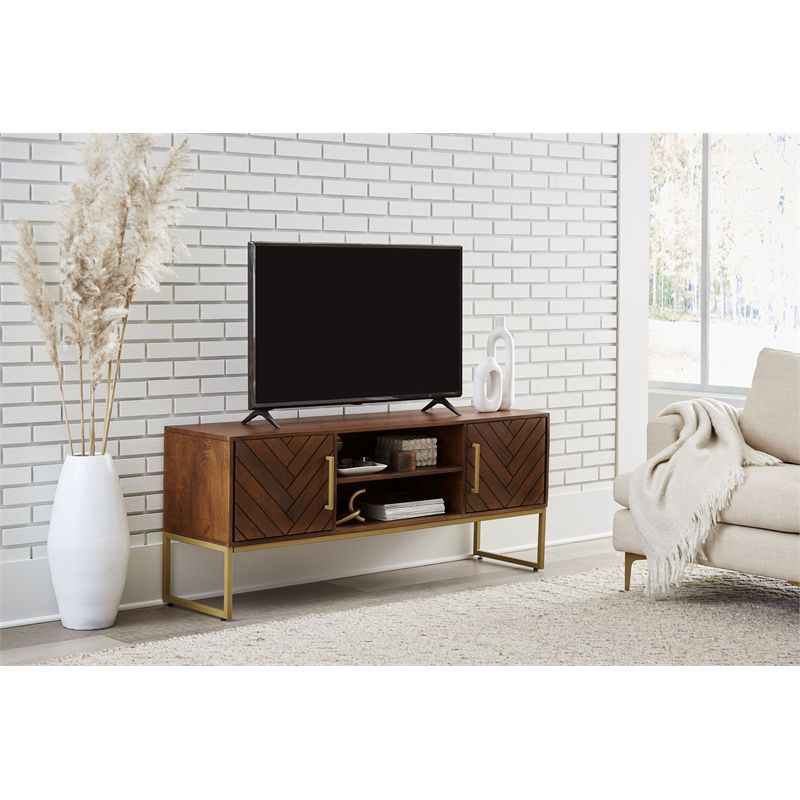 San Marino Mid-Century Modern 2-Door Wood TV Stand for TVs up to 60" in Brown, 2 of 11