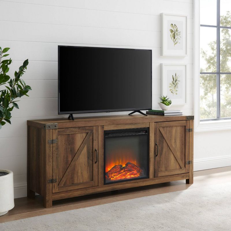 Clarabelle Double Door Farmhouse Electric Fireplace TV Stand for TVs up to 65" - Saracina Home, 3 of 9