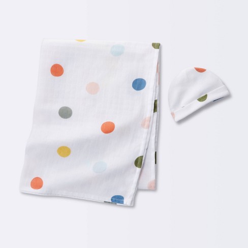 Hospital Muslin Swaddle Baby Blanket Multi Dot Cloud Island