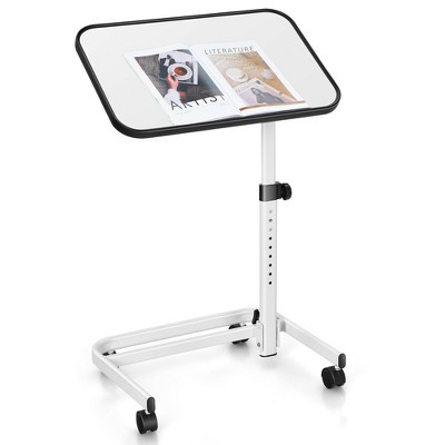 Tangkula Adjustable Overbed Table Rolling Bedside Table W/ Wheels Height & Angle Adjustment Portable Sofa Side Table for Reading