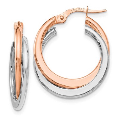 Black Bow Jewelry 4 x 20mm (3/4 Inch) 14k White & Rose Gold Double Round Hoop Earrings