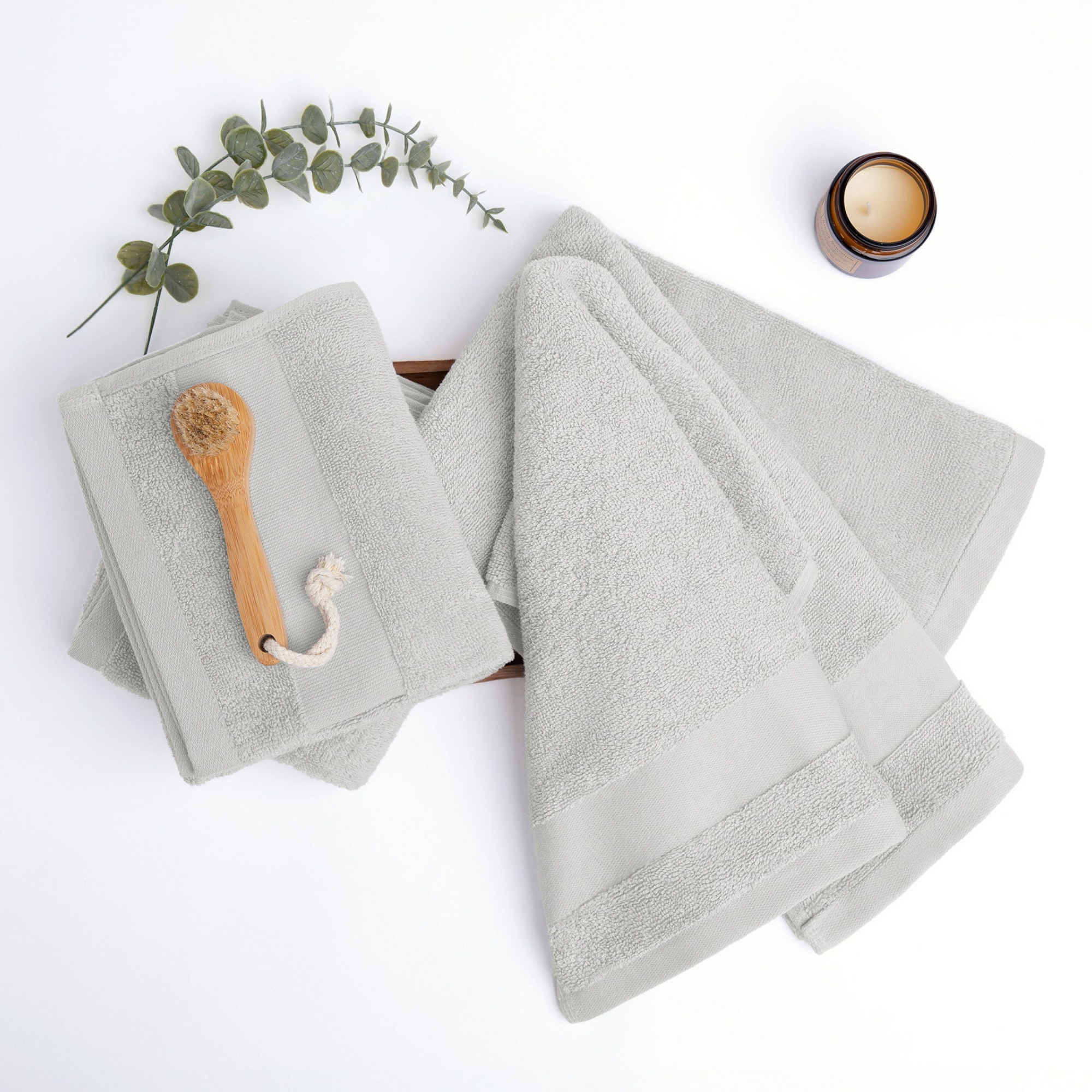 Hand Towel Sets, Hotel-Quality Bath - 100% Ring Spun Cotton, Ultra Plush, Absorbent, 4 Pack, Light Gray
