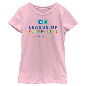 Girl's DC League of Super-Pets Colorful Hero Logos T-Shirt - 1 of 4