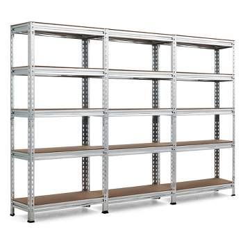 Costway 3PCS 5-Tier Metal Storage Shelves 60''Adjustable Shelves Silver\Gray\ Blue