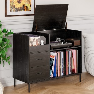 Large Record Player Stand, Turntable Stand Table with Speaker Shelf, Vinyl Record Storage Cabinet - 1 of 4