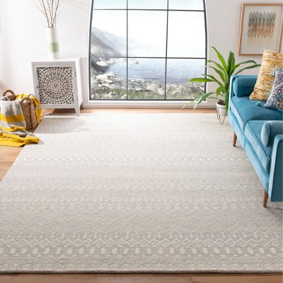 Aqua and Ivory Hand-Tufted Wool 8' x 10' Area Rug