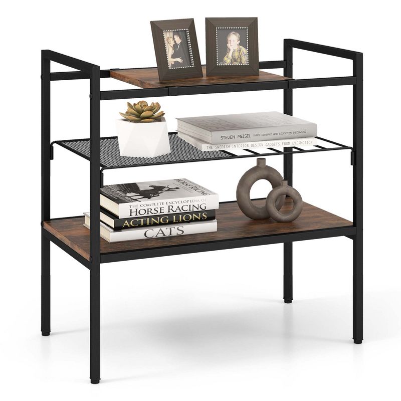 Costway Industrial Entryway Table 3-Tier Sofa Side Table with Removable Panel & Mesh Shelf, 1 of 11