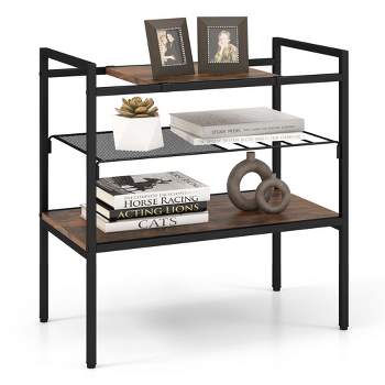 Costway Industrial Entryway Table 3-Tier Sofa Side Table with Removable Panel & Mesh Shelf