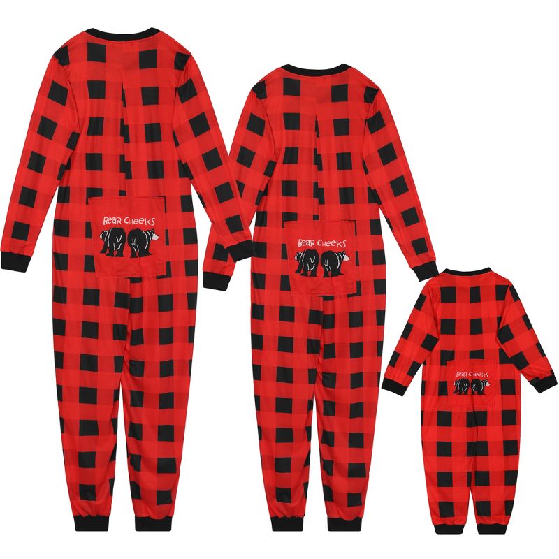 cheibear Christmas Jumpsuits Holiday Long Sleeve Loungewear Plaid Family Pajama Sets Red Plaid, 1 of 6