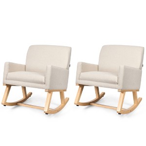 Tangkula Set of 2 Mid Century Fabric Lounge Chair Upholstered Accent Armchair Rocking Chair Beige - 1 of 4