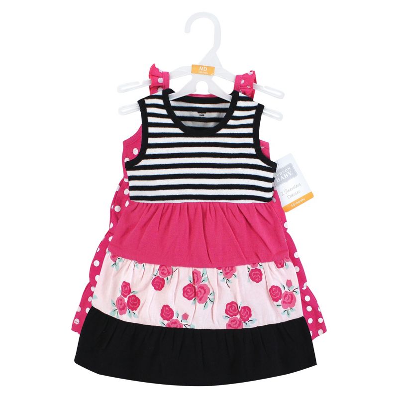 Hudson Baby Infant and Toddler Girl Cotton Dresses, Pink Black Roses, 2 of 5