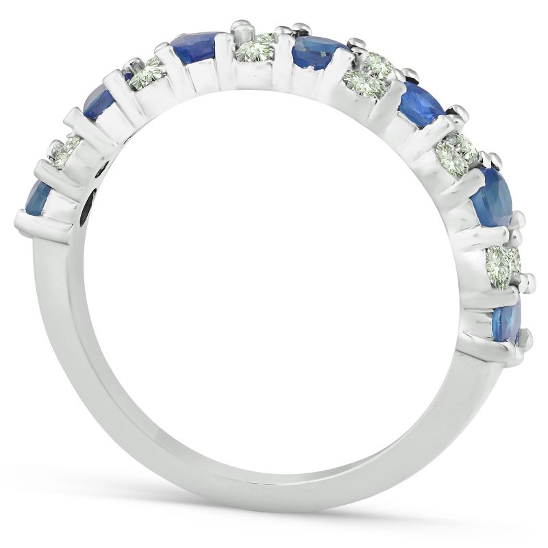 Pompeii3 1 1/2 Ct Blue Sapphire & Diamond Wedding Ring 14k White Gold, 3 of 5